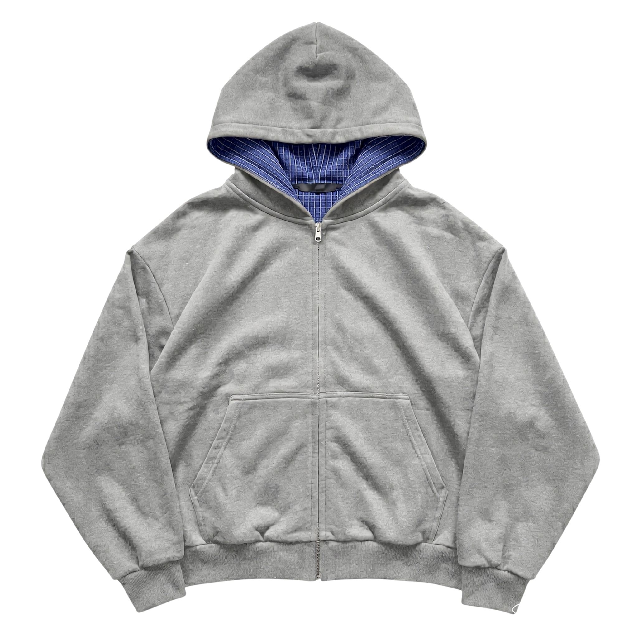 Contrast Plaid Boxy Zip Hoodie