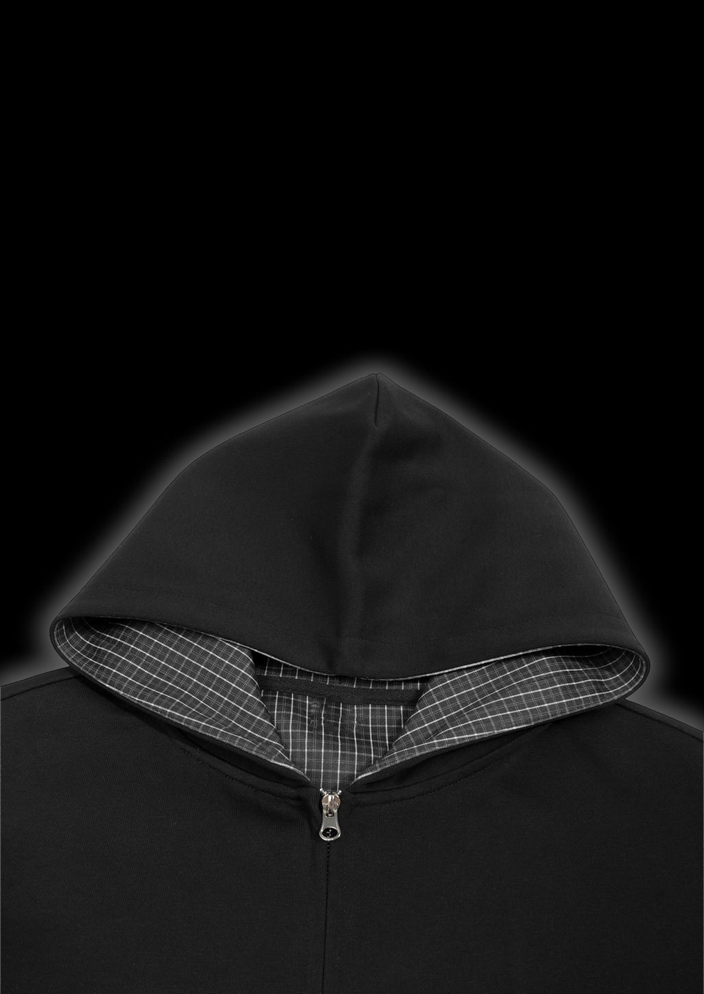 Contrast Plaid Boxy Zip Hoodie