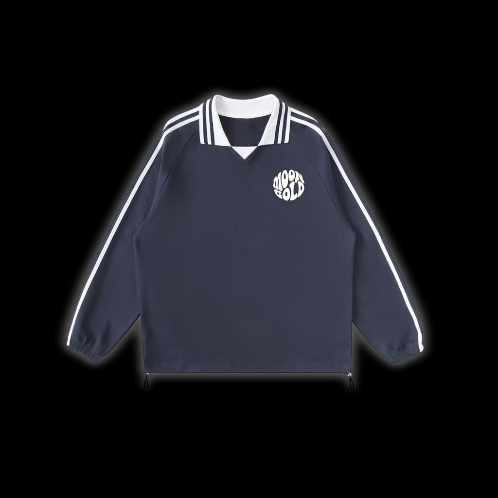 Contrast Striped Lapel Collar Sweatshirt