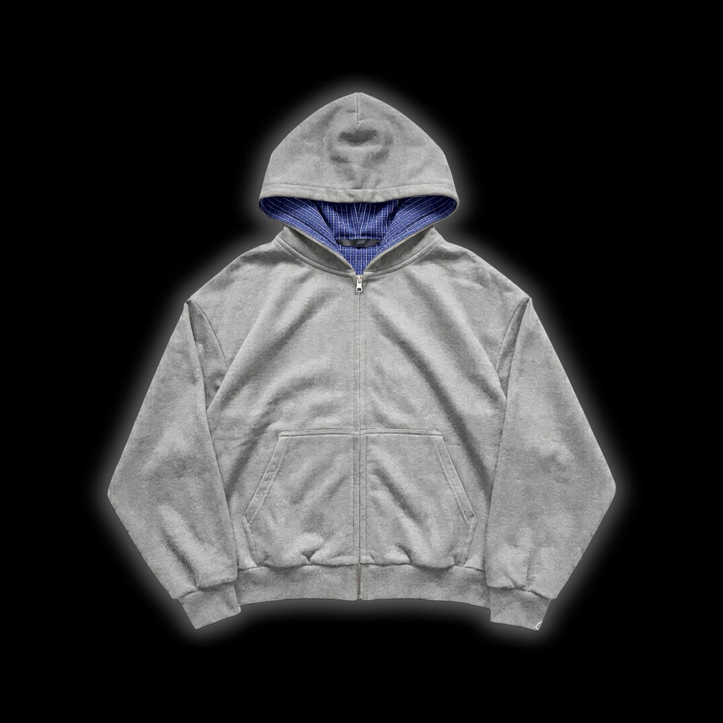 Contrast Plaid Boxy Zip Hoodie