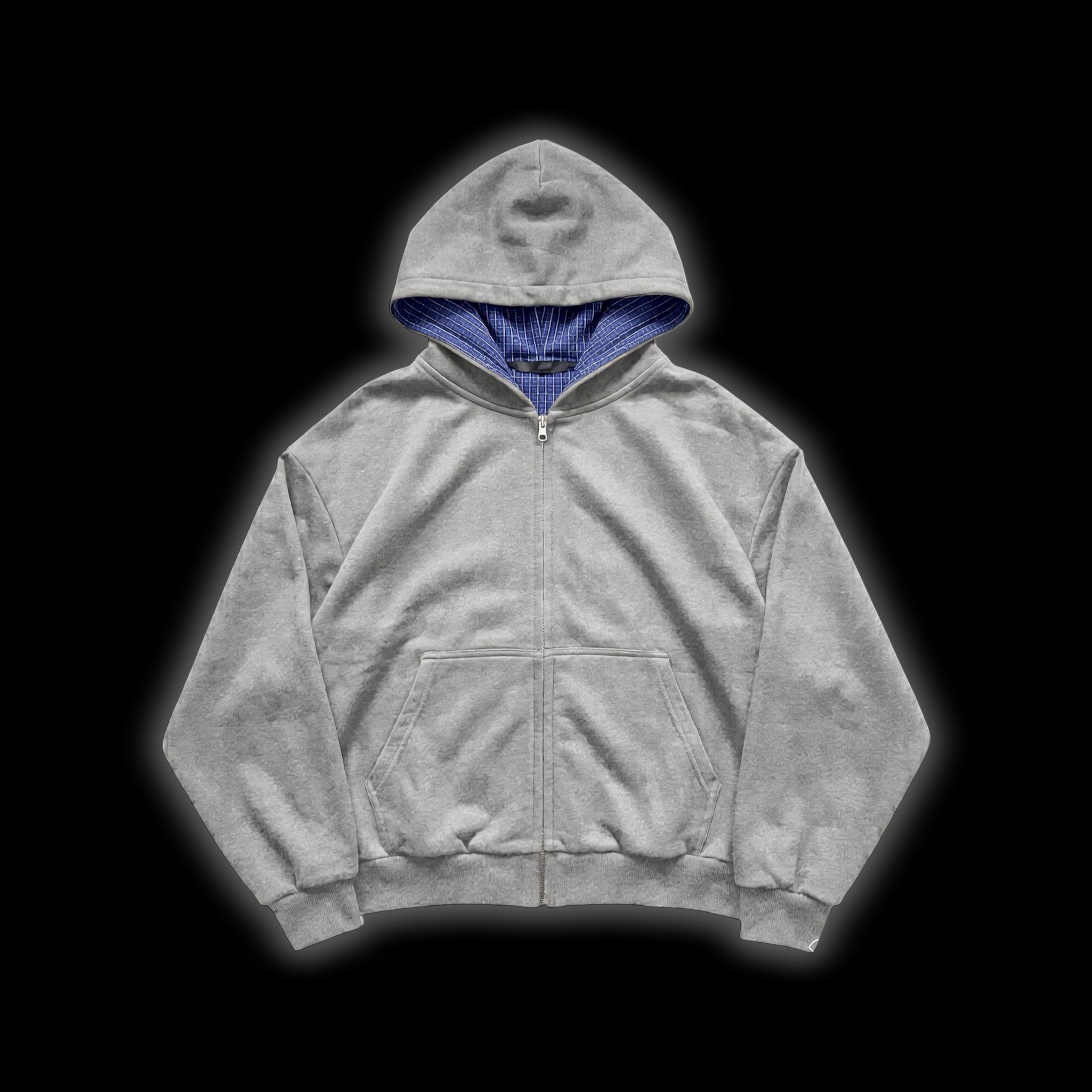 Contrast Plaid Boxy Zip Hoodie