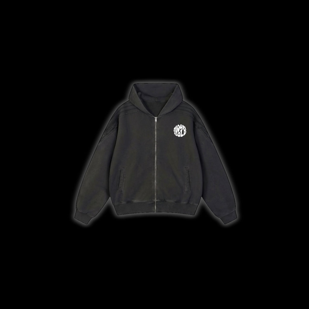 Snow Washed Tape Raw Edge Zip Hoodie