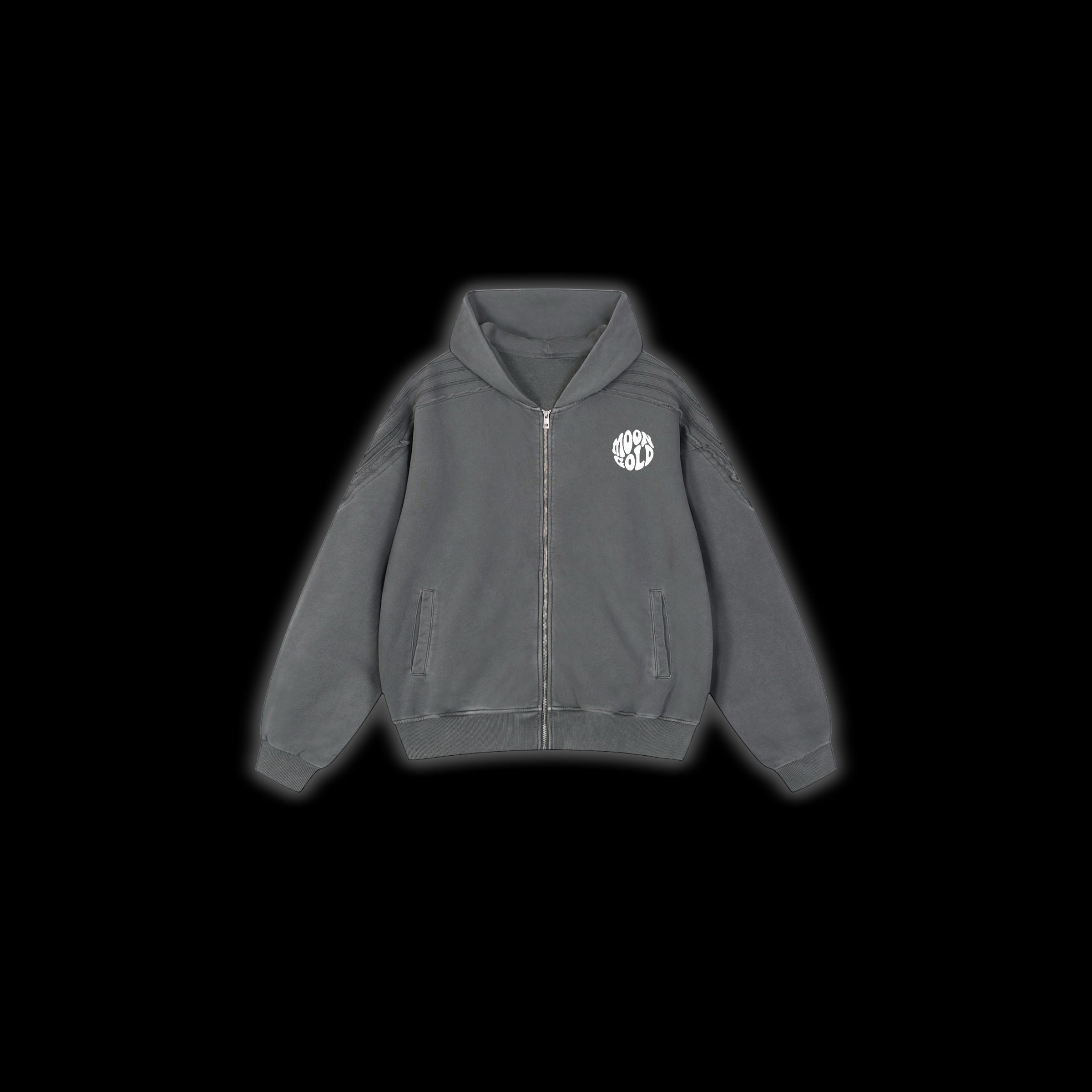 Snow Washed Tape Raw Edge Zip Hoodie